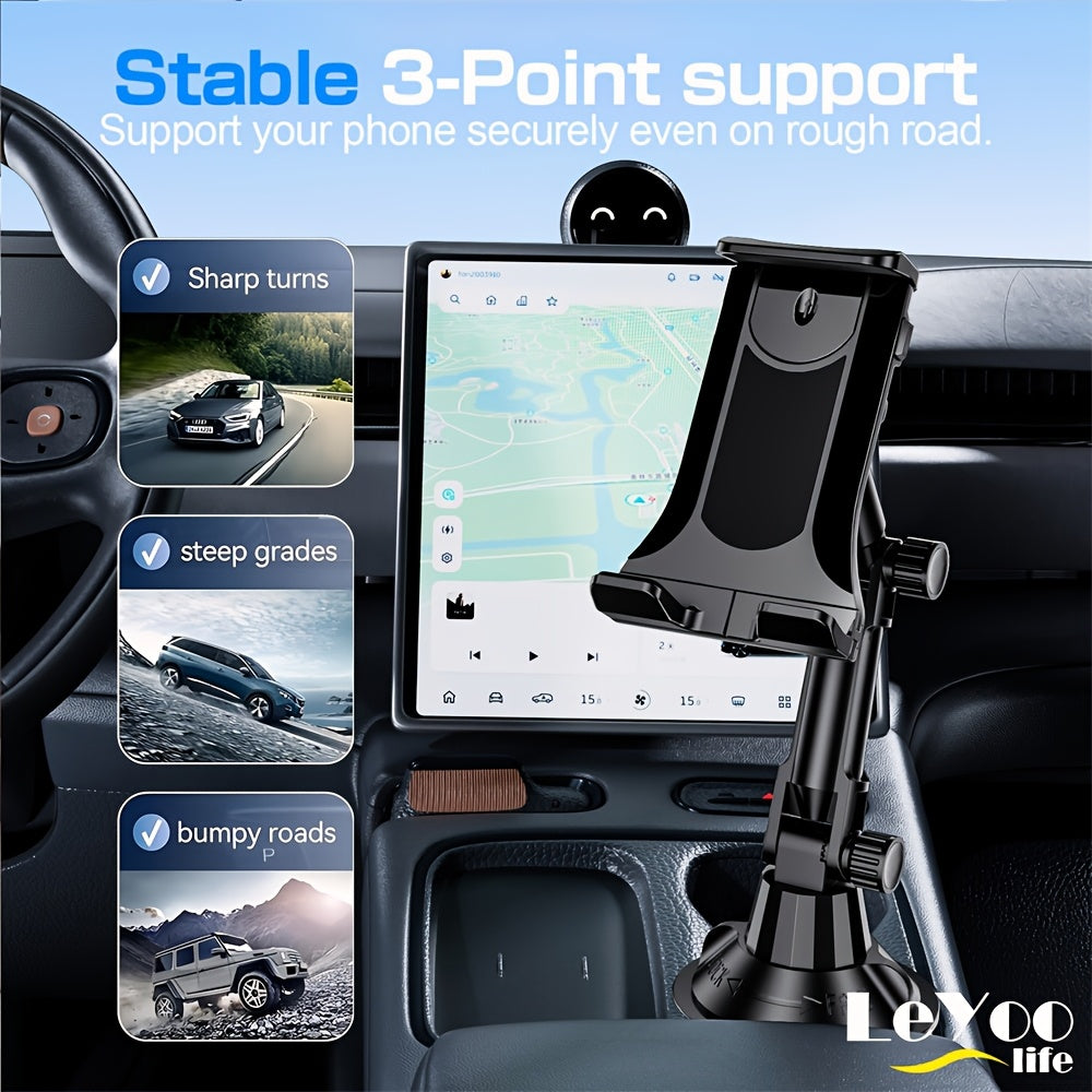 Tablet And Smartphone Car Cup Holder Mount, a Versatile 3-In-1 Phone Holder with an Adjustable Sturdy Base, Accommodates Devices from 4.7 to 14 Inches, Suitable for Ipad Mini/Air/Pro, Iphone, And All Mobile Phones, Made of ABS Material, Rotatable