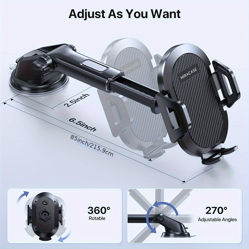 Miracase Car Phone Holder - Strong Suction Cup Mount for Dashboard & Vent, Hands-Free Compatible with All Smartphones, Durable ABS Material, Secure 360° Viewing Angles, Phone Holder for Car