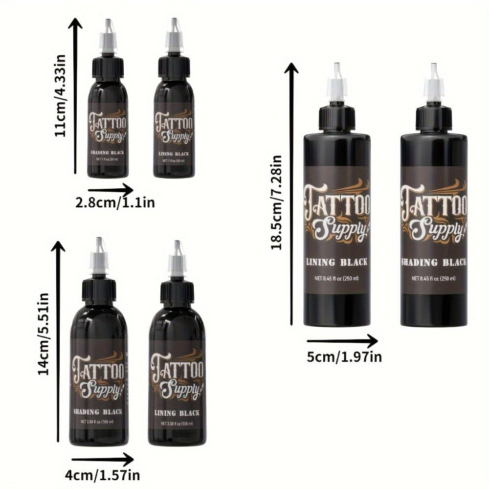 Neebol Super Black Tattoo Ink Darkest Outlining Shading Blending Fade-Resistant Professional Body Art Pigment for Artists & Beginners 100ml 250ml