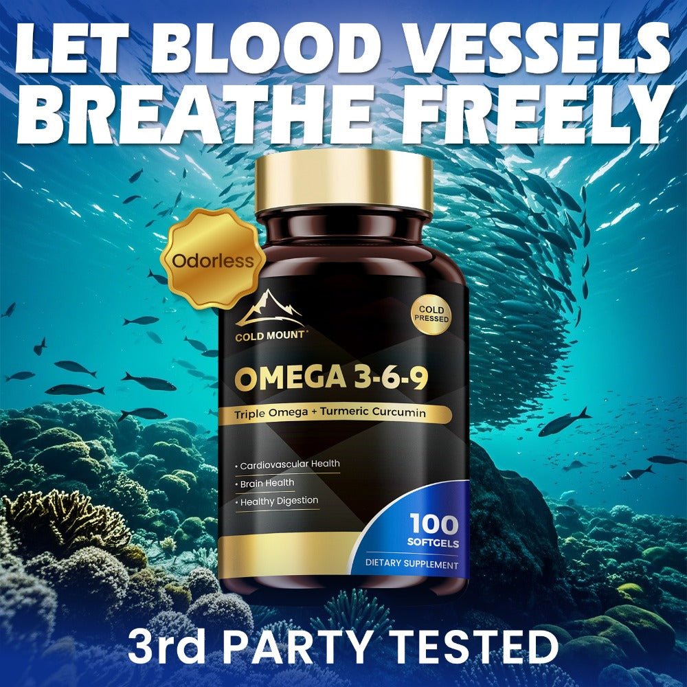 Omega 3 6 9 Supplement Softgels with Flaxseed, Fish Oil & Turmeric – Hypoallergenic Heart, Brain, Liver & Skin Support for Women & Men | 100 Softgels 50-Day Supply