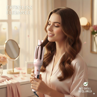 Automatic Rotating Curling Wand with Ceramic Barrel & Smart Anti-Tangle Technology — Adjustable Temp 150–210°C, Fast Heat-Up, Home Travel Salon Hair Curler for Women, Gift Ready, Pink Purple Yellow