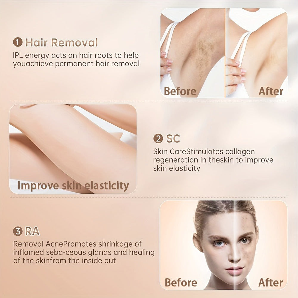 IPL Hair Removal Device Ice Cooling 999,900 Flashes — Painless Permanent Hair Remover for Women & Men, 9 Adjustable Levels Auto & Manual Modes, LCD Display, Legs Arms Armpits Bikini Face
