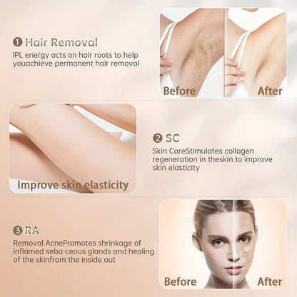 IPL Hair Removal Device Ice Cooling 999,900 Flashes — Painless Permanent Hair Remover for Women & Men, 9 Adjustable Levels Auto & Manual Modes, LCD Display, Legs Arms Armpits Bikini Face