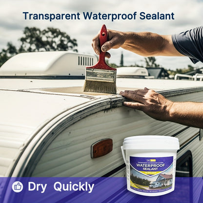RV Waterproof Sealant 4.41LB – Flexible Clear Roof & Gutter Sealant Covers 160 Sq Ft | Multi-Surface Water-Based Coating for RV, Home & Outdoor Use | Includes Brush