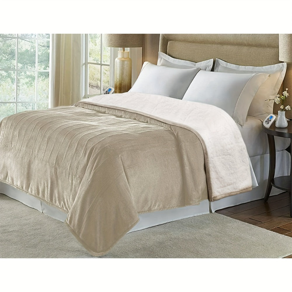 Dual Control Electric Heated Blanket with 10 Heat Levels - 10-Hour Auto Shutoff, Overheat Protection, Fast Heating, Soft Flannel, Machine Washable, 4 Sizes & 4 Colors, Bedroom Gift Blanket