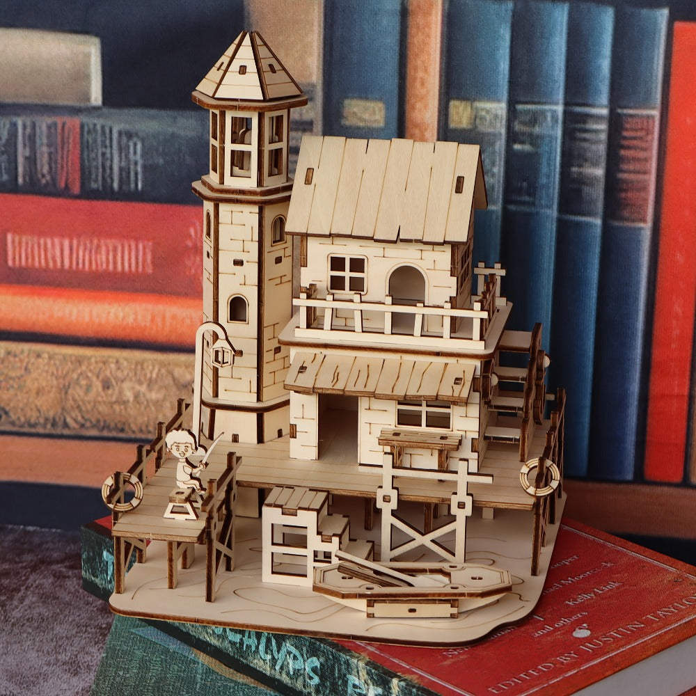 3D Wood Model Kit for Adults & Teens – DIY Wooden Assembly Puzzle, Choose Fisherman's Hut / Treehouse / Cowboy Bar, STEM Brain Teaser Craft Kit, Unique Birthday & Holiday Gift