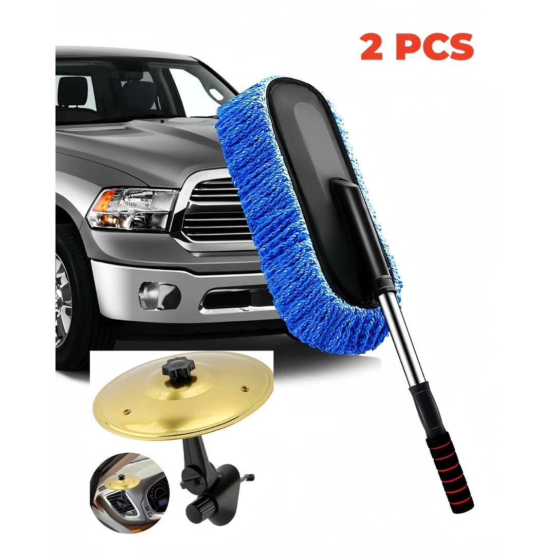 Car Cleaning Brush, Car Duster Exterior Scratch Free Microfiber, Handle Pollen and Dust Brush for Truck, SUV, Vehicles and Home Cleaning, Blue