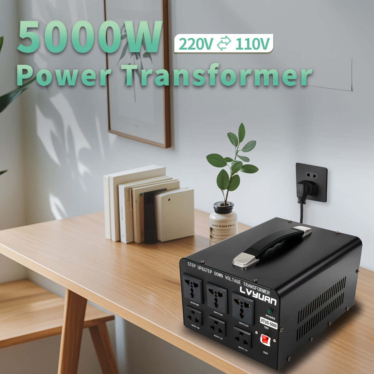 Boost/Buck, 3000VA/5000VA Peak Voltage Converter, 110V And 220V Voltage Converter With US Outlet, Universal Outlet, Circuit Breaker (needs To Be Connected To Electricity For Use), Without Battery