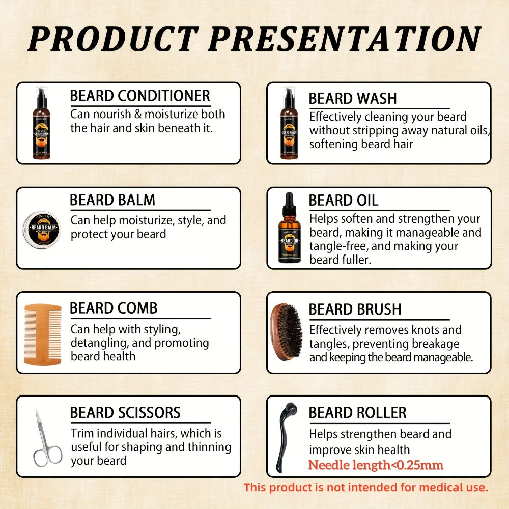 Beard Oil & Balm Grooming Kit for Men — 9-Piece Complete Beard Care Set with Conditioner Wash Brush Comb Clippers Travel Pouch, Beard Pen Option, Birthday Father's Day Gift