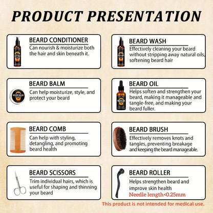 Beard Oil & Balm Grooming Kit for Men — 9-Piece Complete Beard Care Set with Conditioner Wash Brush Comb Clippers Travel Pouch, Beard Pen Option, Birthday Father's Day Gift