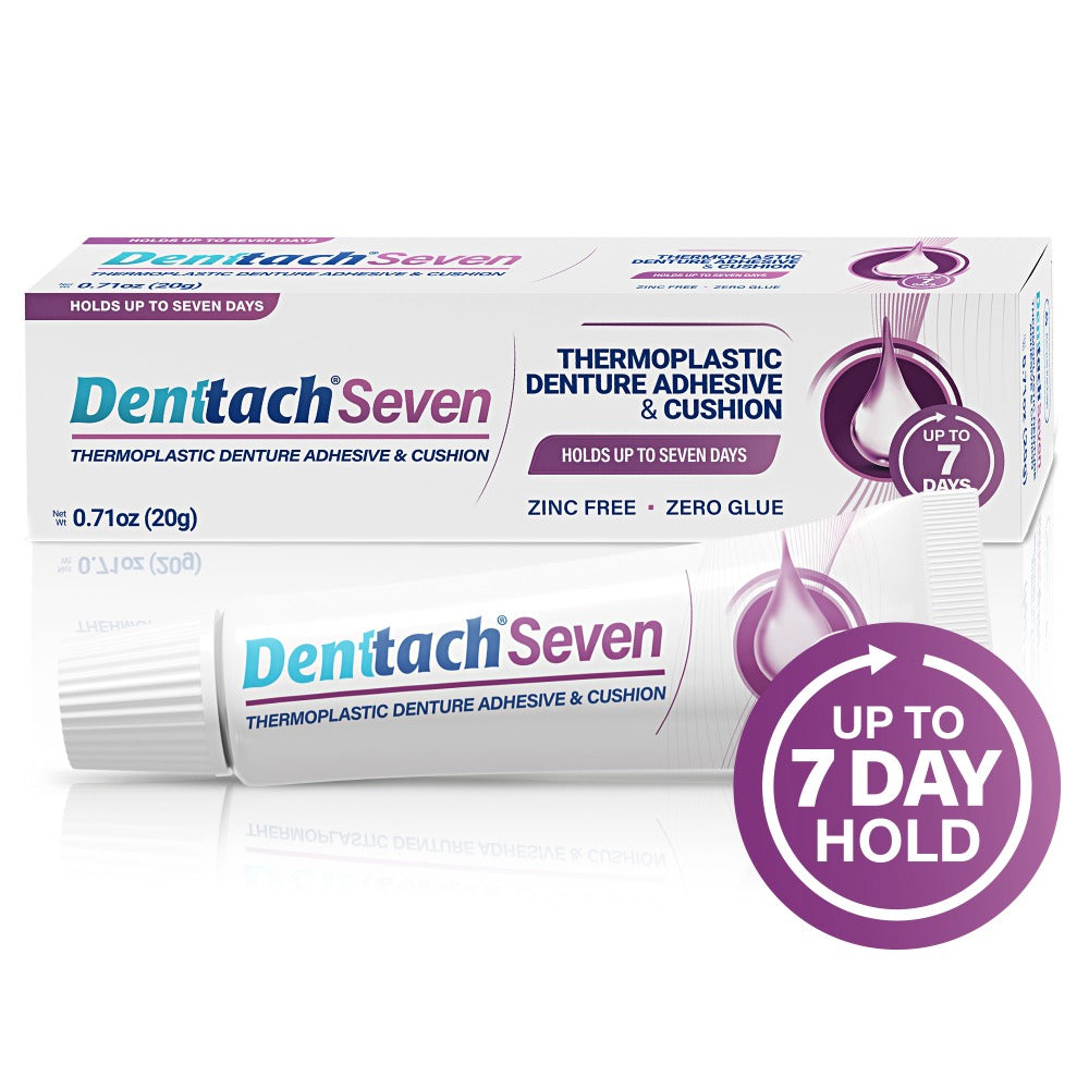 Thermoplastic Denture Cushion Adhesive & Soft Reliner — 7-Day Secure Hold, Zinc-Free No-Glue Formula, Upper & Lower Denture Comfort Fit for Seniors & Sensitive Gums, 7-Pack Daily Denture Care