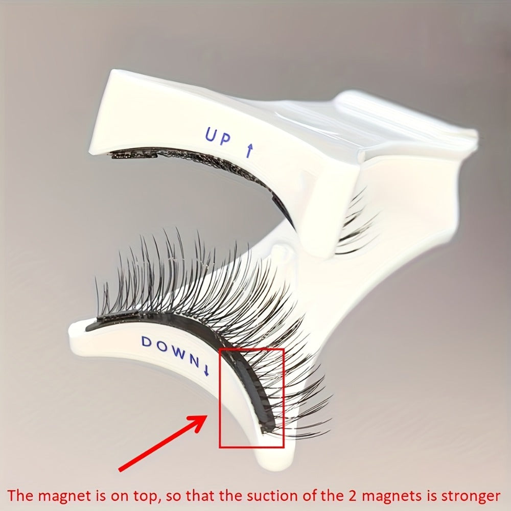 Natural Slim Nude Magnetic Eyelashes with Eyelash Curler — 3D Glue-Free Reusable Transparent Soft Stem Strong Magnetic Force Eye-Enlarging False Lashes for Daily & Office Wear, 1 Pair