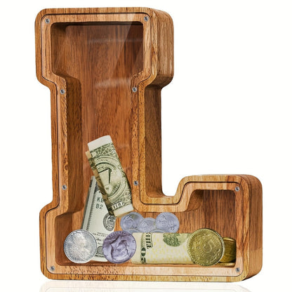 Personalized Wooden Piggy Bank for Kids – A-Z Alphabet Letter Initial Coin & Bill Savings Bank for Boys & Girls, Toddlers to Big Kids | Birthday Christmas Baby Shower Gift | Financial Literacy Toy & Room Decor