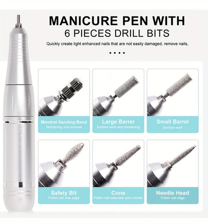 Low Noise Nail Drill Cordless 45000RPM Adjustable Speed with Power Display Portable Nail File Grinder for Gel Acrylic Nails Manicure Pedicure Home Salon Use Pink White Purple