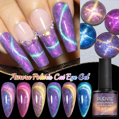 Cat Eye Gel Nail Polish Set 6Pcs 9D Aurora Magnetic Glitter Pearl Shell Effect – Soak-Off Semi-Permanent UV LED Gel Varnish Nail Art Kit for Home Salon Manicure Gift for Women