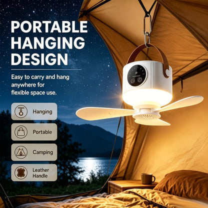 Camping Fan with Light & USB Rechargeable | Portable Outdoor Tent Fan with Tripod Stand, Detachable Blades, Adjustable Speed & Brightness for Camping, Bedroom, Dormitory & Travel Use – Silent Operation