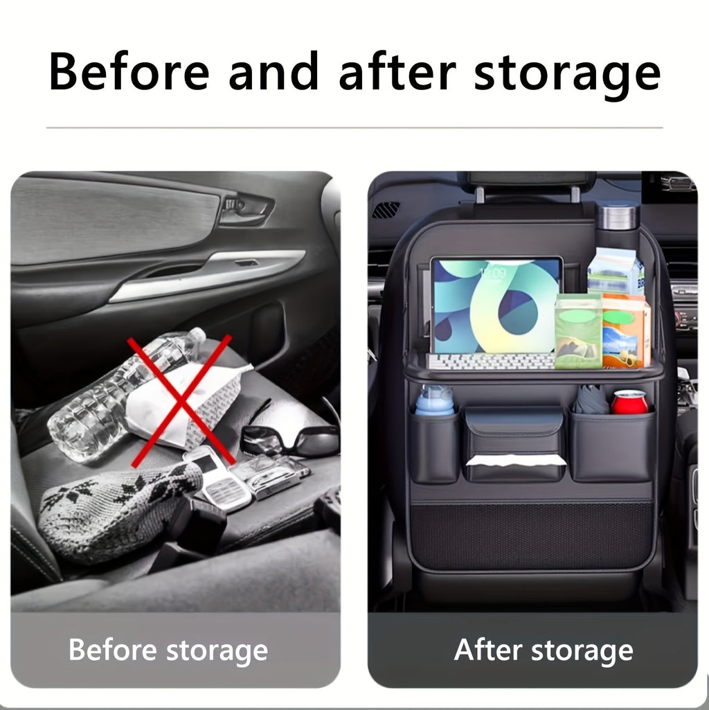 Faux Leather Premium Car Seat Back Organizer Travel Additions Seat Storage Bag Back Seat Dining Table And Cup Holder Universal Model