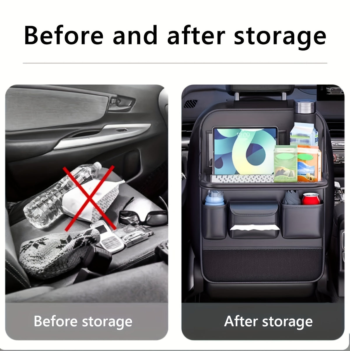 Faux Leather Premium Car Seat Back Organizer Travel Additions Seat Storage Bag Back Seat Dining Table And Cup Holder Universal Model