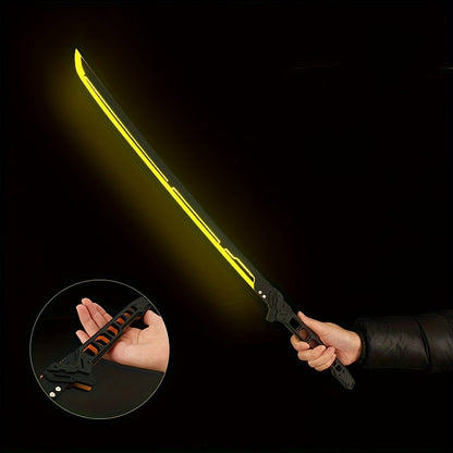 LED Cyberpunk Katana Prop 80cm Acrylic Luminous – 1:1 Scale Sci-Fi Glowing Sword for Cosplay Halloween Masquerade Party Display Collectible Blunt Safe Red Orange Green