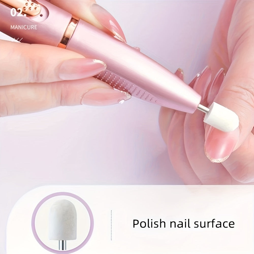 Electric Nail Drill Kit 11-Bit Variable Speed Portable Nail Grinder Machine for Gel Acrylic Natural Nails – Professional Manicure Buffing Filing Cuticle Removal Tool for Home Salon Use Pink