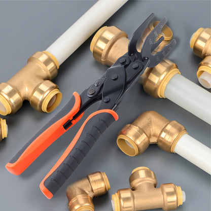 [Pipe Disconnect Tool] Quick Connect Pipe Disconnect Tool Push to Connect Disassembly Pliers Carbon Steel with Ergonomic Non Slip Handle Compact And Compatible with PEX PVC And Copper Pipes Works with 1/2 Inch 3/4 Inch And 1 Inch Fittings for Easy Install