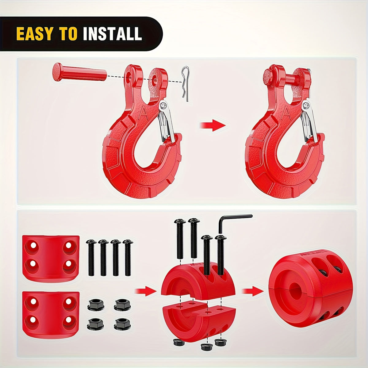Forged Steel Winch Hook 3/8" Clevis Slip Hook Sets, Included Allen Wrench, Max 35, 000 Lbs, Suitable for ATV, UTV And Off-Road Vehicles, Winch Hooks, Towing Parts