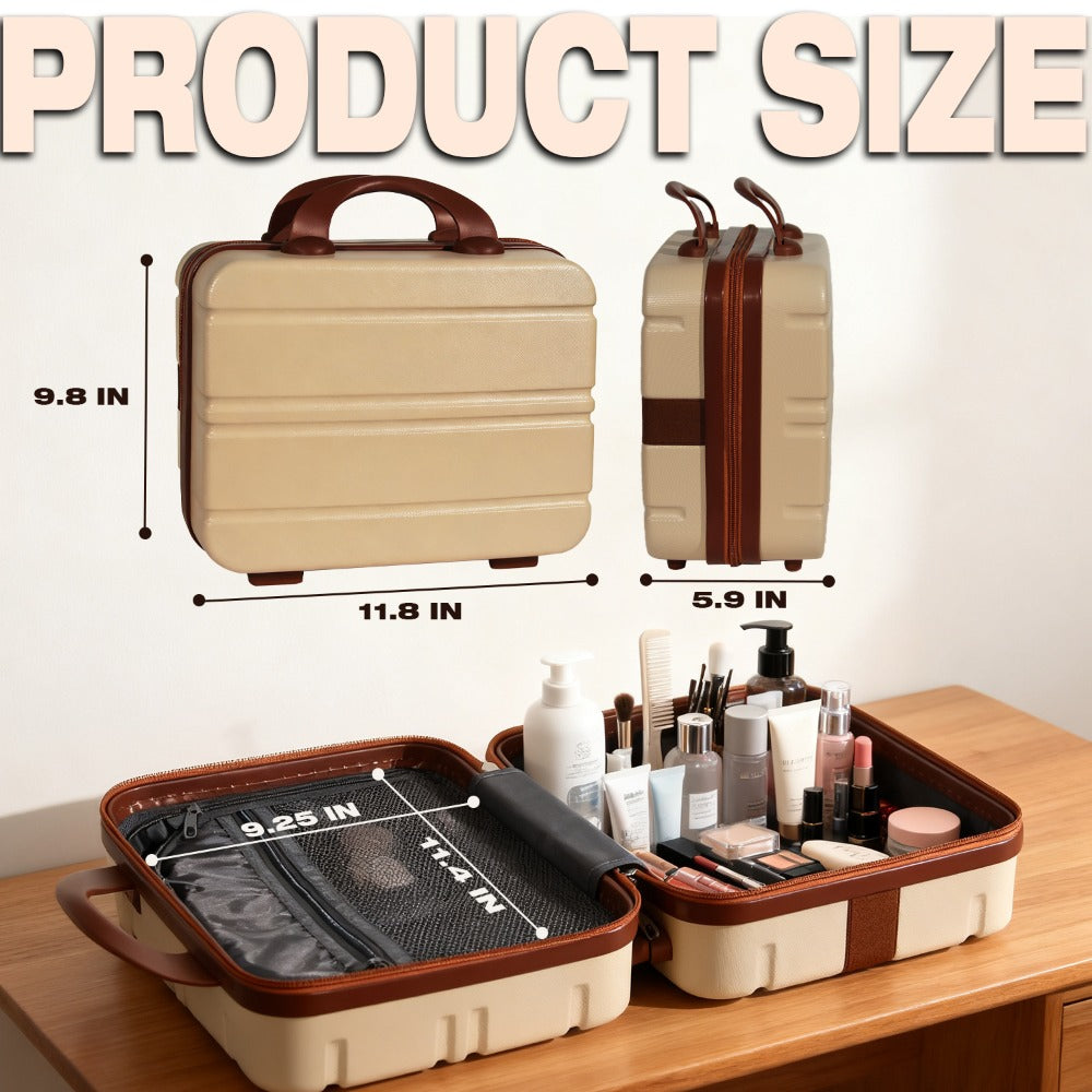 Hard Shell Makeup Travel Case Waterproof Pressure-Proof Portable Cosmetic Suitcase with Elastic Band Luggage Attachment Carry-On Organizer for Women Travel Camping Gym 30x25x15cm
