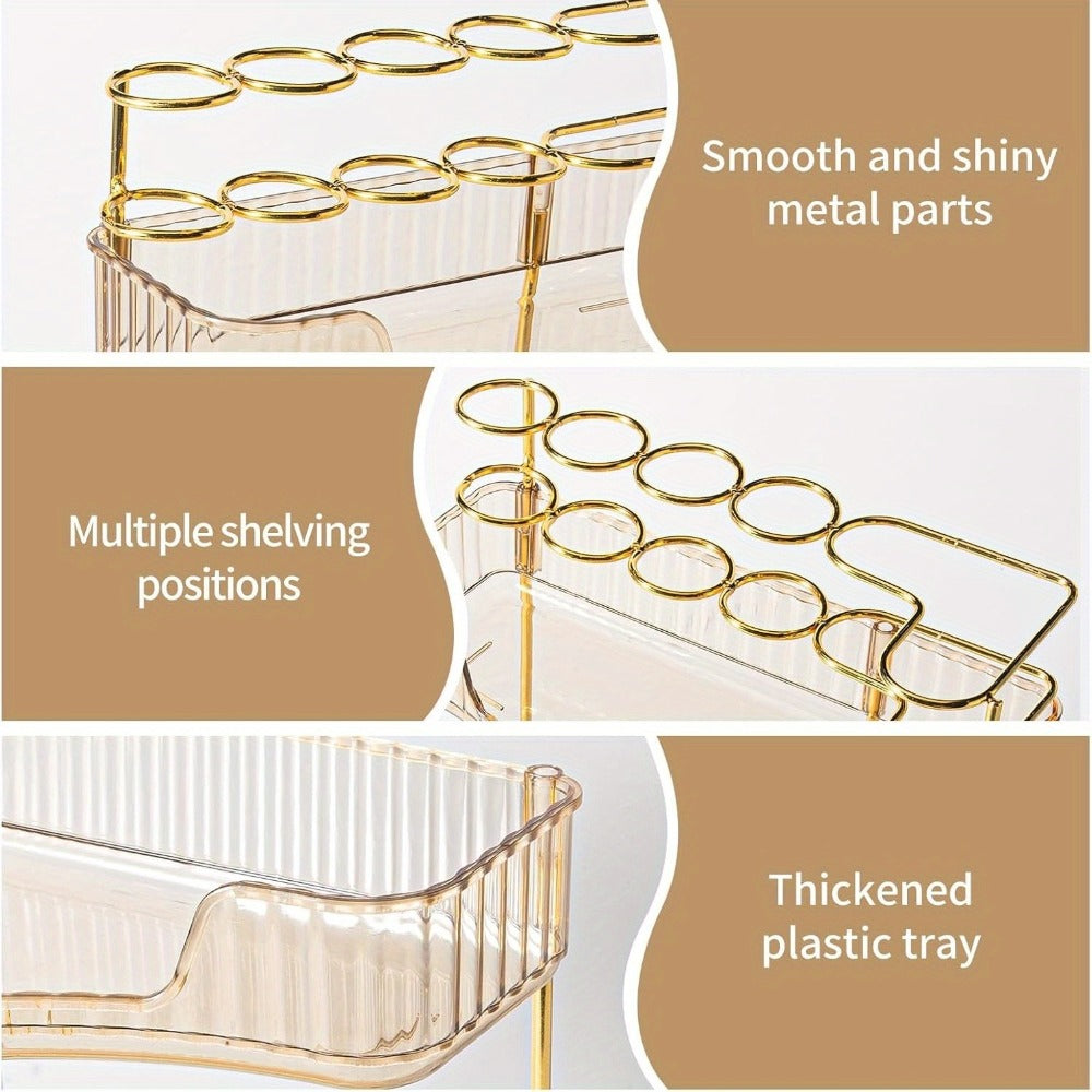 Bathroom Corner Shelf Organizer 2-in-1 Tiered Makeup Skincare Storage with Brush Holder No-Tool Install Space-Saving Countertop Vanity Dresser Kitchen Organizer Women