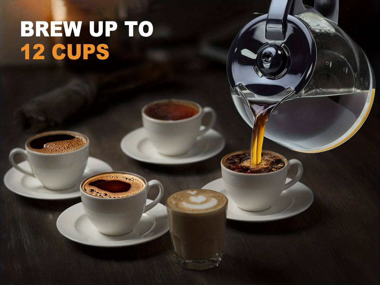 12-Cup Programmable Drip Coffee Maker, Regular & Strong Brew, Iced Coffee Setting, 1-4 Cup Mode, 24H Timer, Auto Shut-Off, Keep Warm, Pause & Serve, Black