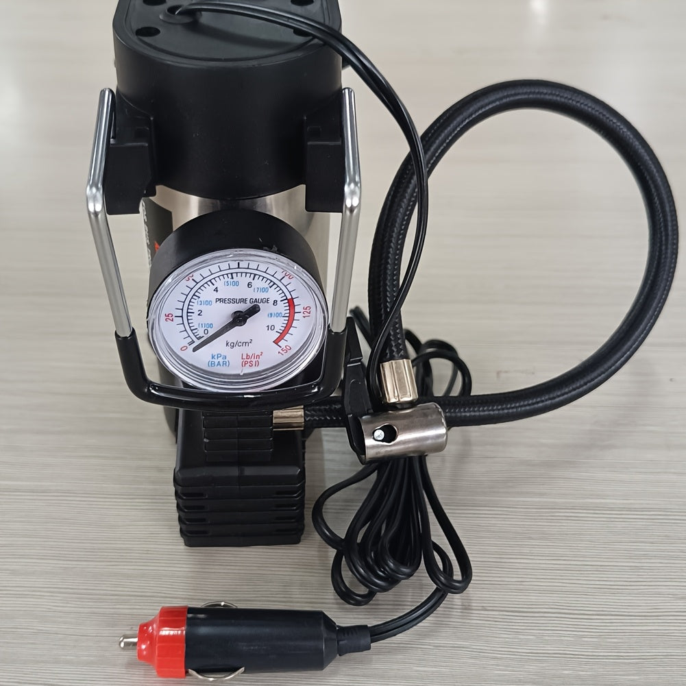 Vehicle Air Compressor with Pressure Gauge, Suitable for Single Cylinder 150 PSI 12V DC Portable Tire Inflator for Cars, Trucks, Buses, Bicycles, And Other Vehicles, Without Battery