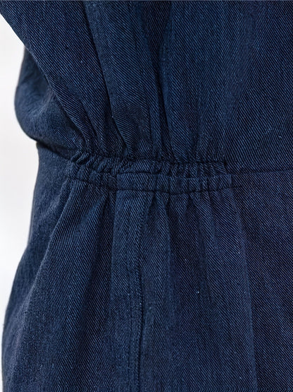 Unisex Hooded Denim-Look Coveralls - Loose Fit Zipper Front