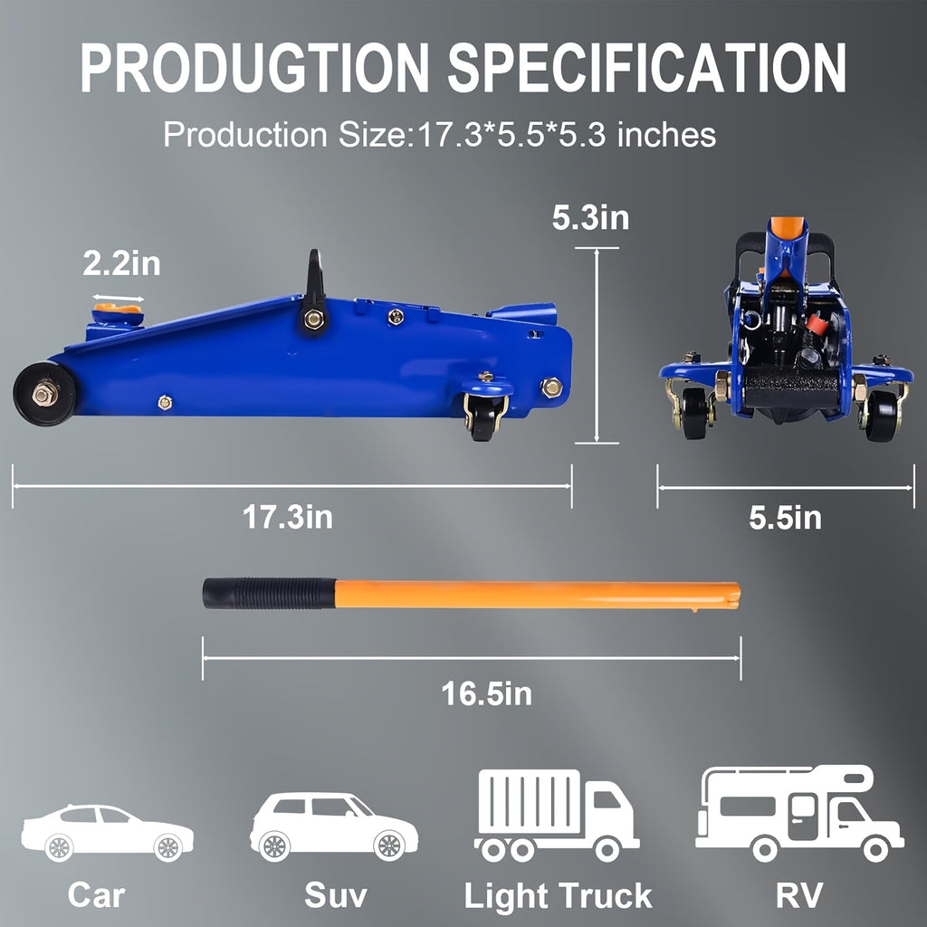 Aain Low Profile Hydraulic Floor Jack Suitable for, Workshop & Commercial Use - 2 Ton (4000 Lbs) Capacity, High-Carbon, Compact Trolley Jack with Wide Lifting Range (5.1"-13") for Vehicle Maintenance