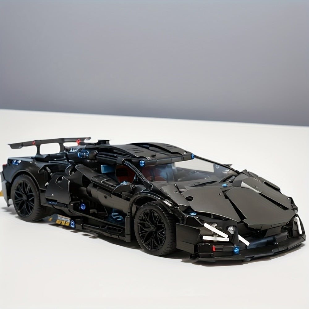 Black Supercar Building Blocks Set 1288 Pcs Limited Edition – Openable Hood Trunk Functional LED Headlights Realistic Engine Advanced Assembly Model Kit Adults Teens Birthday Christmas Gift
