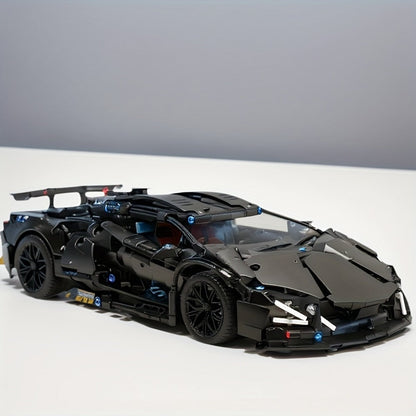 Black Supercar Building Blocks Set 1288 Pcs Limited Edition – Openable Hood Trunk Functional LED Headlights Realistic Engine Advanced Assembly Model Kit Adults Teens Birthday Christmas Gift