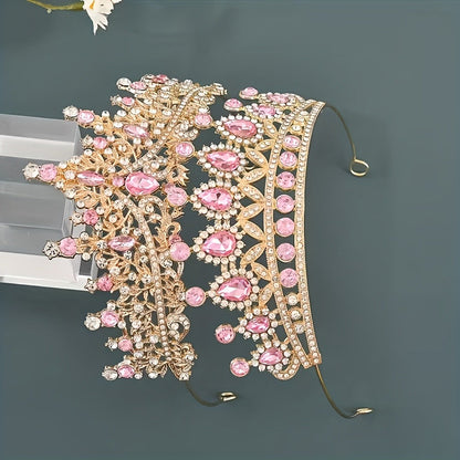 Princess Crown with Pink Gemstones 2pcs Set – Baroque Style Tiara Headwear for Girls Women Birthday Party Prom Dance Wedding Halloween Costume Accessory Dress Up