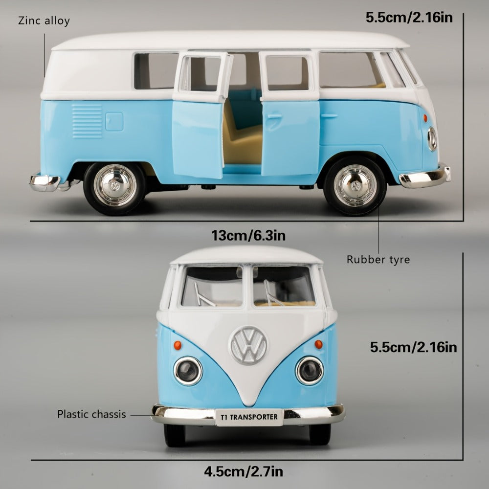 1:36 Volkswagen Bus Die-Cast Toy Car Model with Openable Doors & Pull-Back Function – Collectible Miniature VW Van for Kids Ages 3+ and Adults, Blue, Birthday Christmas Gift
