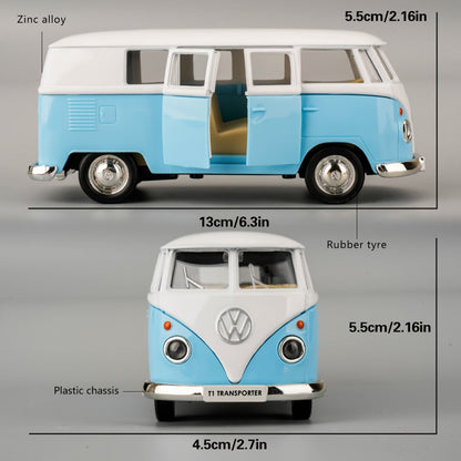 1:36 Volkswagen Bus Die-Cast Toy Car Model with Openable Doors & Pull-Back Function – Collectible Miniature VW Van for Kids Ages 3+ and Adults, Blue, Birthday Christmas Gift