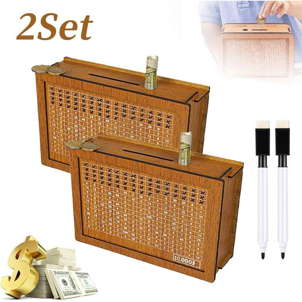 Wooden Savings Bank with Digital Counter 2-Pack – 7.87x5.7" Adult Coin Bank Holds $10,000, Savings Goal Tracker Box, Ideal Gift for Friends Family Home Decor