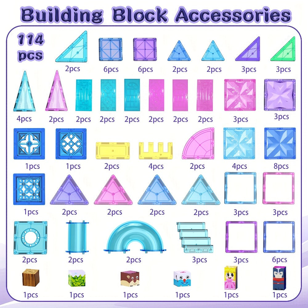 Magnetic Tiles Diamond Princess Ice Castle Theme 114 Pieces – STEM Building Set for Girls, Sparkling Magnetic Sheets for Creative Castle Play, Birthday Gift for Girls Ages 4 5 6 7