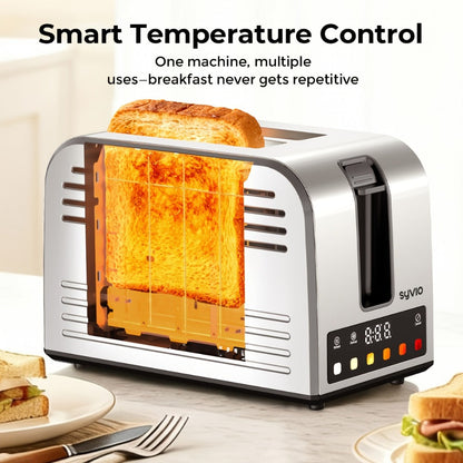 Toaster 2-Slice Stainless Steel Smart Touchscreen – 5 Bread Types, 6 Browning Levels, Wide Slots, Temperature Control, Removable Crumb Tray, Compact Kitchen Toaster
