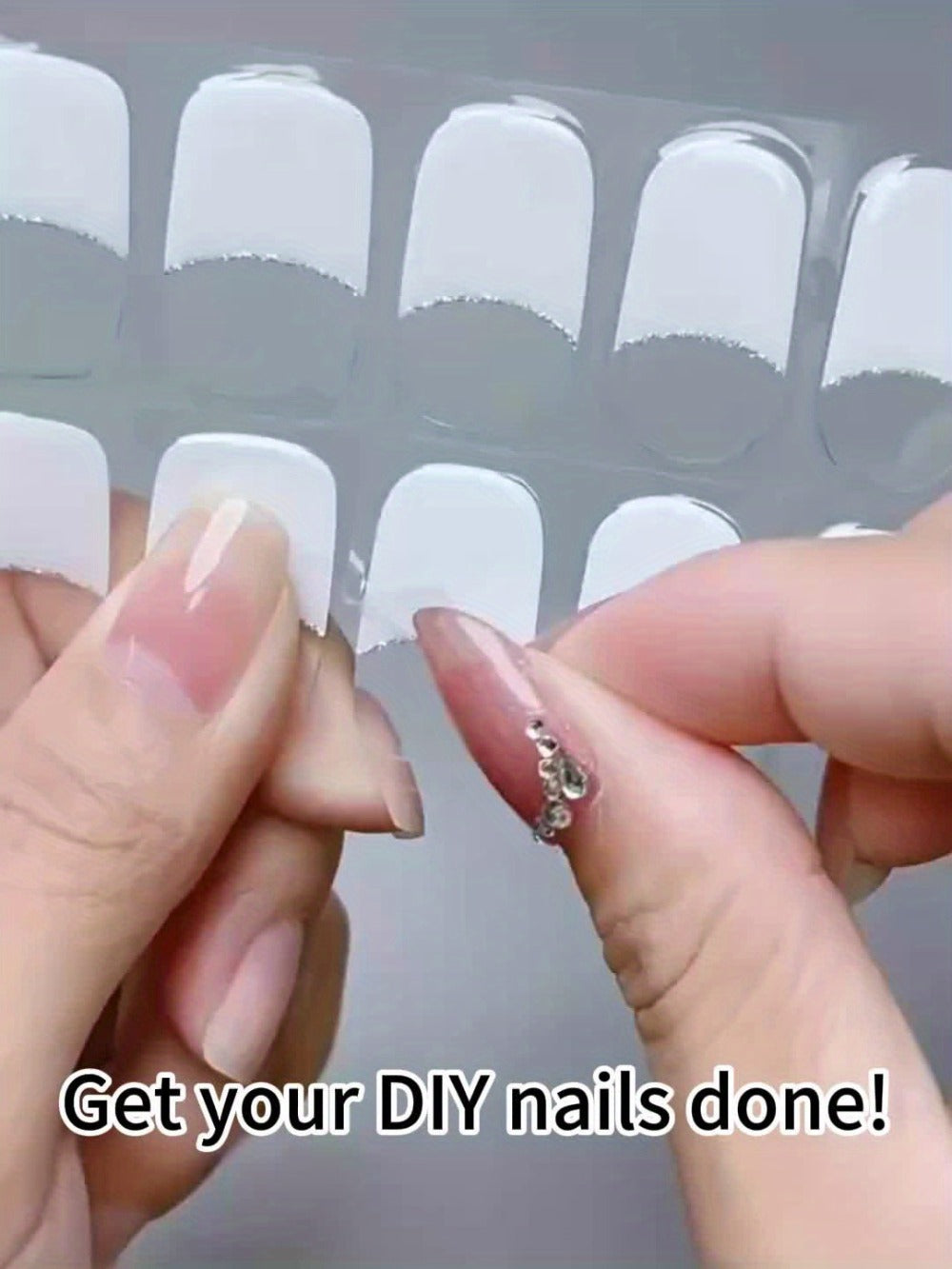Semi Gel Nail Polish Stickers Kit 20Pcs with 12W LED Nail Lamp 8-Bead Curing Light Full-Wrap Nail Stickers 2nd Gen Soft Gel Tips White French Manicure Complete Set for Women Beginners Home DIY