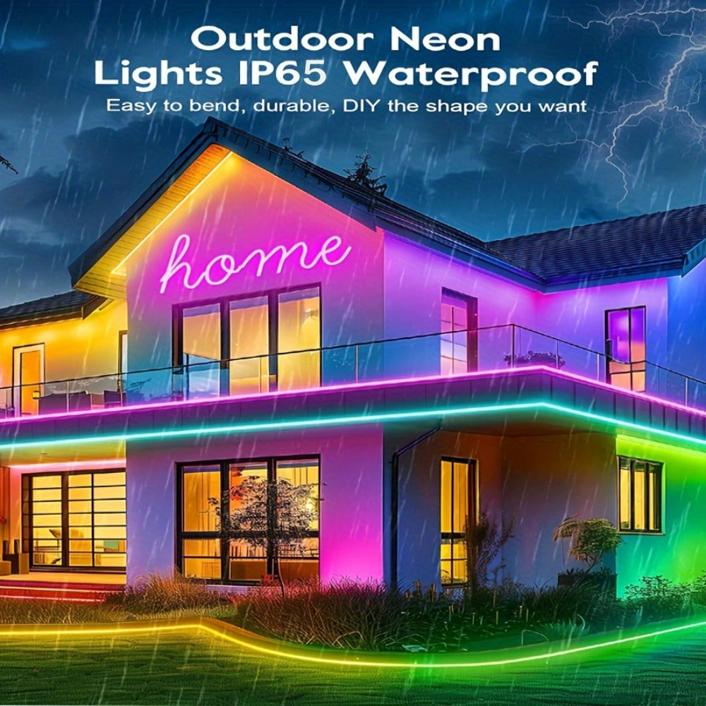 Neon Rope Lights RGB LED Flexible Strip with App & Remote Control, IP65 Waterproof, Music Sync, Cuttable, 24V Safe, DIY Neon Light for Bedroom, Gaming Room, Kitchen, Outdoor, Halloween, Christmas Decor