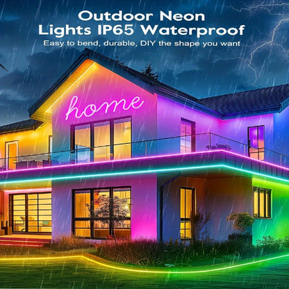 Neon Rope Lights RGB LED Flexible Strip with App & Remote Control, IP65 Waterproof, Music Sync, Cuttable, 24V Safe, DIY Neon Light for Bedroom, Gaming Room, Kitchen, Outdoor, Halloween, Christmas Decor