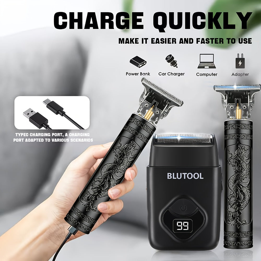 Multi-Piece Hair Clipper Kit for Men – USB Rechargeable Cordless Electric Trimmer Set, 2-Piece & 4-Piece Home Travel Barber Tool, Black Blue Gold Grooming Gift