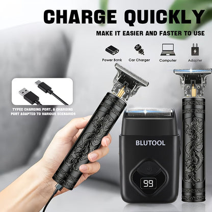 Multi-Piece Hair Clipper Kit for Men – USB Rechargeable Cordless Electric Trimmer Set, 2-Piece & 4-Piece Home Travel Barber Tool, Black Blue Gold Grooming Gift