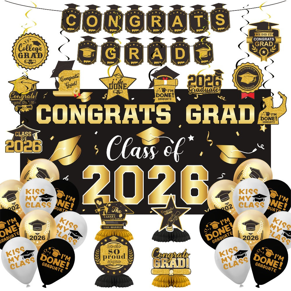 Class of 2026 Graduation Party Decorations – Complete Set with Backdrop Banner Hanging Swirls Balloons & Honeycomb Supplies, 6 Color Options Purple Maroon Blue Red Green Gold