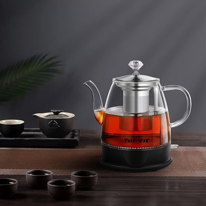 Pour Over Glass Electric Kettle with Removable Stainless Steel Tea Infuser – 1L 33.81oz BPA-Free Dual-Purpose Hot Water Kettle for Tea & Coffee, Auto Shut-Off & Boil-Dry Protection, Elegant Countertop Design
