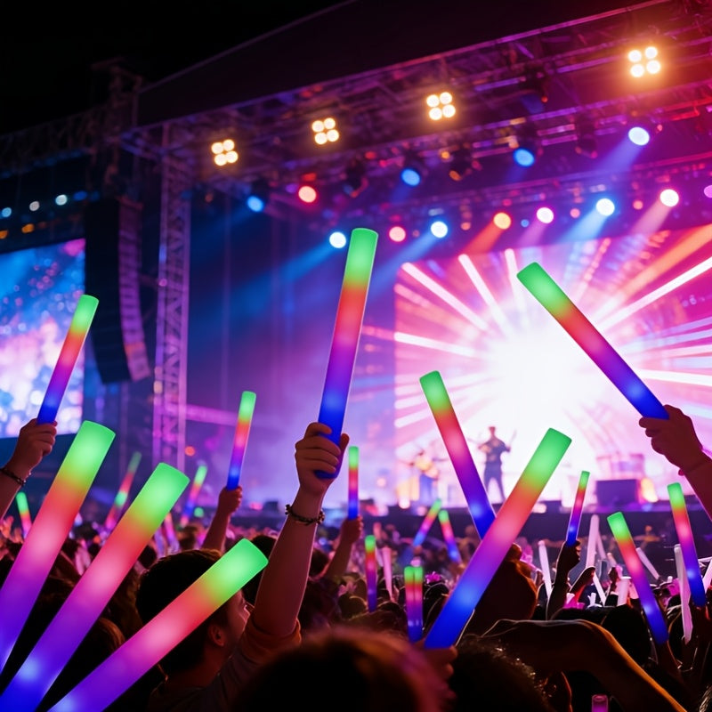 Foam Glow Sticks 100 Pack – Multicolor LED Flashing Light Sticks for Party Decoration, Christmas, Halloween, New Year, Weddings, Birthday, Concerts, Festivals, Nightclubs, Carnival & Outdoor Camping