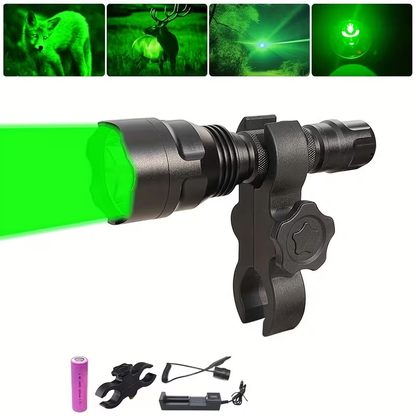Night Hunting Flashlight with Remote Control Switch – 350 Yards High Power Green Red White Light, 18650 Rechargeable, Multiple Mounts for Hunting, Fishing, Camping & Beekeeping, Best Gift for Men