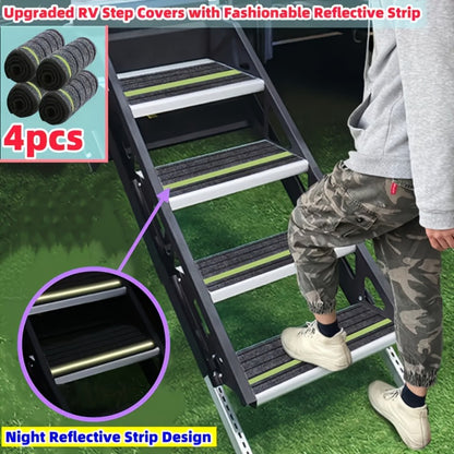 RV Step Covers Non-Slip Reflective – Durable Polyester Camping Rug Set for Travel Trailer, Motorhome & Outdoor Adventures, 2 or 4 Pack, Black